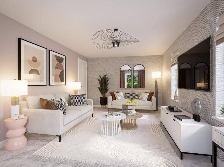 Living Room Internal CGI for The Spires Show Home