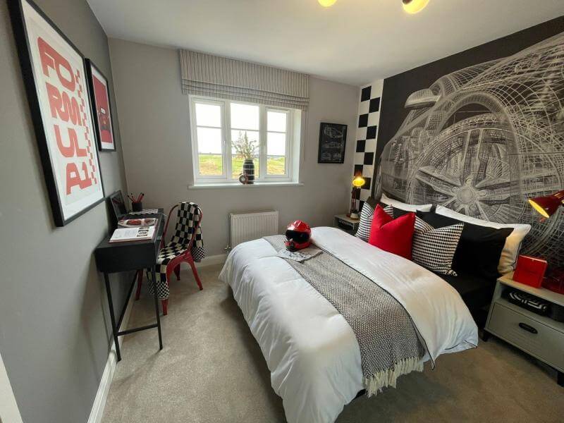Image of Teen Formula One Bedroom with Pops of Red