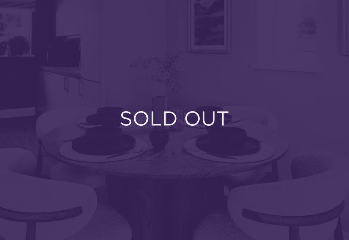 an image of a kitchen table, with a purple overlay and text that says sold out