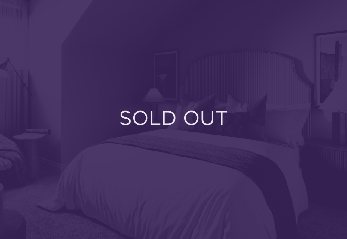 an image of a bed with a purple overlay and text that says sold out