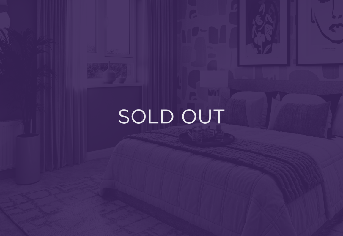an image of a bedroom with a purple overlay and text that says sold out