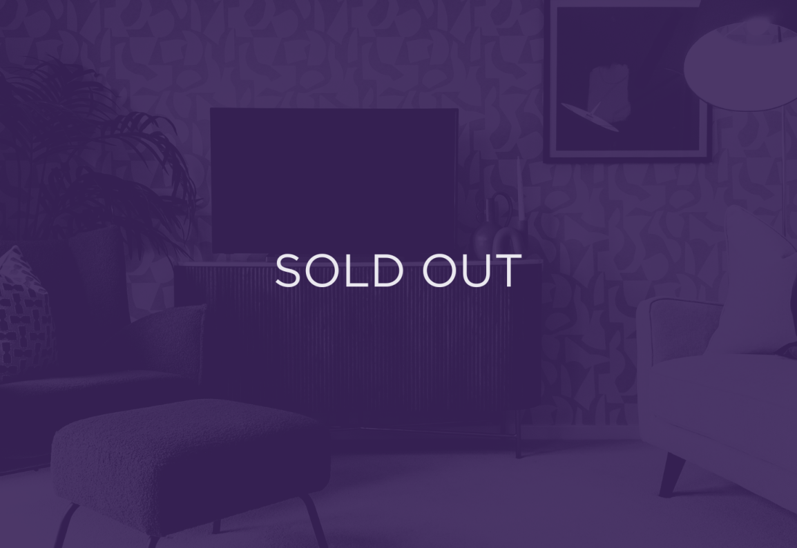 an image of a living room tv, with a purple overlay and text that says sold out