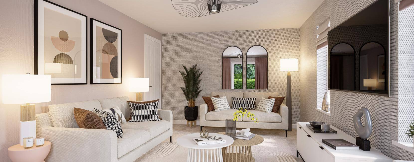 Living Room Internal CGI for The Spires Show Home