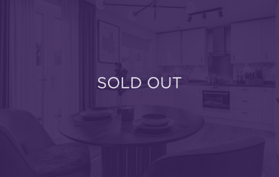 an image of a kitchen unit, with a purple overlay and text that says sold out
