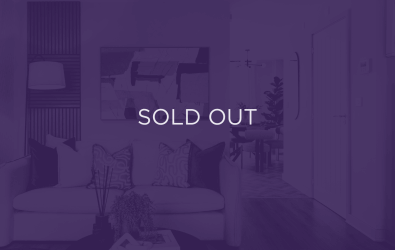 an image of a living room/kitchen, with a purple overlay and text that says sold out